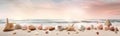 tropical holiday ocean sand nature summer shell banner sea beach. Generative AI. Royalty Free Stock Photo