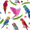Tropical Holidays Seamless Pattern with Exotic Parrots