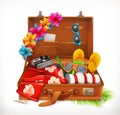 Tropical Holidays. Summer vacation, open suitcase. 3d vector icon Royalty Free Stock Photo