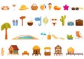 Tropical hotel icons set cartoon vector. Sea beach villa