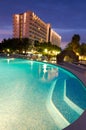 Tropical hotel in vertical evening view Royalty Free Stock Photo