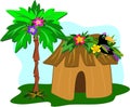 Tropical Hut, Palm Tree, and Toucan