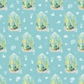 Tropical hygge lifestyle greenhouse halfdrop pattern