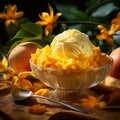 tropical-inspired image of Mango Ice Cream, featuring a scoop of velvety smoothness by AI generated