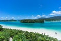 Tropical island beach and clear blue lagoon, Okinawa, Japan