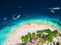 Tropical island with tropical beach and crystal ocean, aerial view. Gili islands Royalty Free Stock Photo