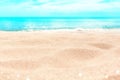 Tropical island beach nature, yellow sand, blue sea water, ocean, sun sky white clouds, summer holidays, vacation, travel Royalty Free Stock Photo