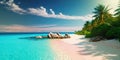 Tropical island with beach and palm trees. Sunny ocean vacation landscape. Paradise. Royalty Free Stock Photo