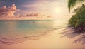 Tropical island with beach and palm trees. Sunny ocean vacation landscape. Paradise sunset. Royalty Free Stock Photo