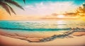 Tropical island with beach and palm trees. Sunny ocean vacation landscape. Paradise sunset. Royalty Free Stock Photo