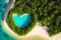 Tropical island with a heart-shaped pool shot by drone