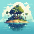 Tropical island and blue sea water around it. Abstract landscape with palm trees. Tropical paradise island logo. Summer vacation Royalty Free Stock Photo