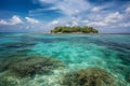 Tropical island and cristal clear water of maldives. Half underwater