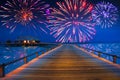 Tropical island.Festive New Year's fireworks Royalty Free Stock Photo