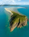 Tropical island in the Great Barrier Reef. coral reef, with yachts sailing. Boats and super yachts on holiday. Voyages travelling Royalty Free Stock Photo