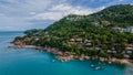 Tropical island landscape with beach and hills near ocean in Thailand.Koh Samui.Asia. Drone. Royalty Free Stock Photo