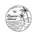 tropical island logo design line art style Royalty Free Stock Photo