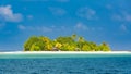 Tropical island of Maldives, lonely island landscape in calm blue sea. Tropical island