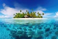 Tropical island in Maldives at summer time. 3D rendering, Tropical island in Maldives at summer time. Panorama, AI Generated