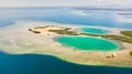 Tropical island with mangroves and turquoise lagoons on a coral reef, top view.Fraser Island, seascape Honda Bay