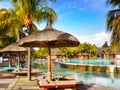 Tropical Island Mauritius, Luxury Holiday Resort Palms, Royalty Free Stock Photo
