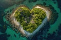 A tropical island in the middle of the ocean in the shape of heart. A place to relax. Generative AI Royalty Free Stock Photo