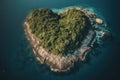 A tropical island in the middle of the ocean in the shape of heart. A place to relax. Generative AI Royalty Free Stock Photo