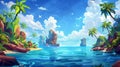 Tropical island in ocean nature landscape, with calm sea and palm trees under a blue sky, beautiful cloudy sky and calm Royalty Free Stock Photo