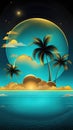 Tropical island with palm trees at night. Summer background with palm trees, sun and sea. Royalty Free Stock Photo