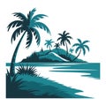 Tropical island with palm trees and ocean waves illustration image. Royalty Free Stock Photo