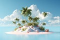 Tropical island with palm trees and sand. 3d render Ai generative