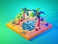 Tropical island with palm trees and sea. 3D render Royalty Free Stock Photo