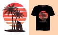 Tropical island with palm trees and surfboards vector illustration t shirt design