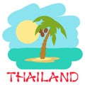 Tropical island with palm trees. Vector illustration icon for Thailand traveling. Royalty Free Stock Photo