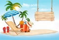 Tropical island with palms, a beach chair