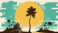 Tropical island paradise.Vintage poster background with palms and sea waves. Generative AI Royalty Free Stock Photo