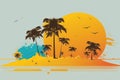 Tropical island paradise.Vintage poster background with palms and sea waves. Generative AI Royalty Free Stock Photo