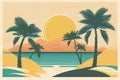 Tropical island paradise.Vintage poster background with palms and sea waves. Generative AI Royalty Free Stock Photo