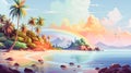 tropical island with rainbow and unspoilt beach generative AI Royalty Free Stock Photo