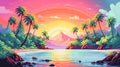 tropical island with rainbow and unspoilt beach generative AI Royalty Free Stock Photo