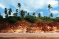 Tropical island red cliff  rock beach with blue sky and clouds in summer, tranquil serene ocean scenery. Fang Daeng in Prachuap Royalty Free Stock Photo