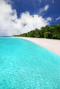 Tropical island with sandy beach with palm trees and tourquise c