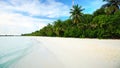 Tropical island with sandy beach with palm trees and tourquise clear water