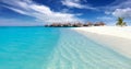 Tropical island with sandy beach, turquoise clear water, Maldives