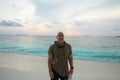 Man standing on tropical island on beach Royalty Free Stock Photo