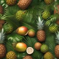 A tropical island setting with coconuts, pineapples, and a tiki cocktail1