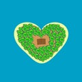 Tropical island shape heart bungalows Royalty Free Stock Photo
