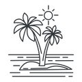 Tropical island, summer landscape, ocean or seascape outline sketch Royalty Free Stock Photo