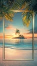 Tropical Island Sunset with Golden Frame Royalty Free Stock Photo