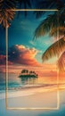 Tropical Island Sunset with Palm Trees Royalty Free Stock Photo